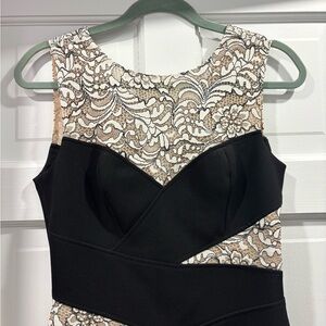 BCBGMaxAzria Black and Beige Lace Paneled Mini Dress